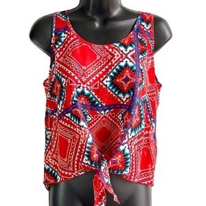 Charlotte Russe Aztec Print Sleeveless Shear Scoop Neck Top SzM Red-Orange